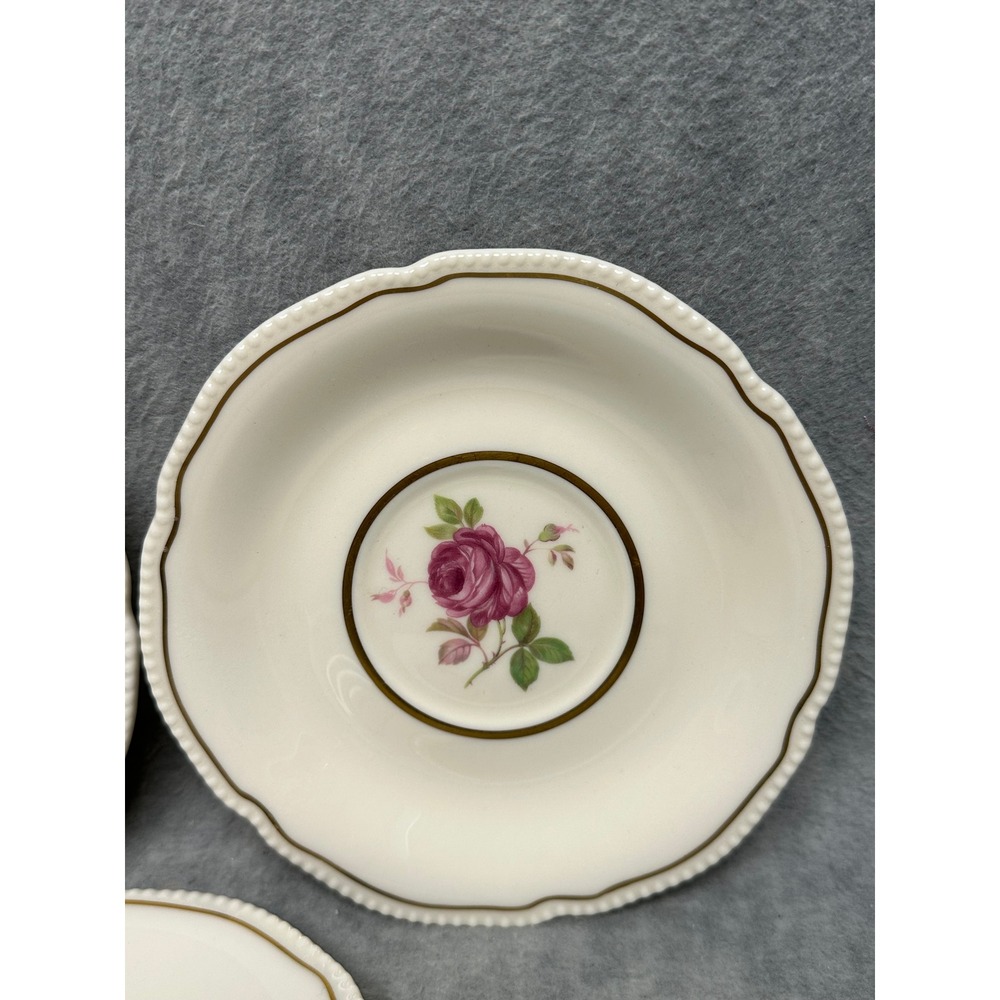 VTG Castleton China Dolly Madison Saucer Set 3 White Pink Rose Gold Trim 6 in - Picture 3 of 6